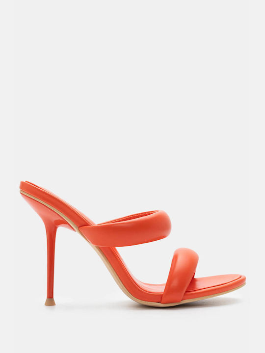 Luigi Synthetic Leather Women's Sandals Orange with High Heel