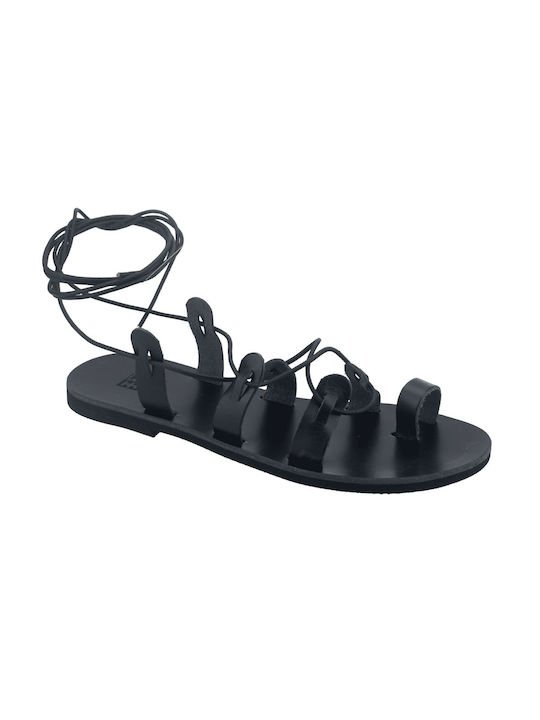 XX Myrabelos Leather Women's Flat Sandals in Black Color