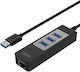 Unitek Y-3045C USB Hub 3 Ports USB 3.0 with USB-A Connection Ethernet