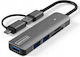 Zenwire Hub 3 Θυρών USB 3.0 με σύνδεση USB-A / USB-C Γκρι