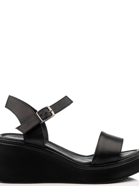 A.NI.MA Women's Leather Ankle Strap Platforms Black
