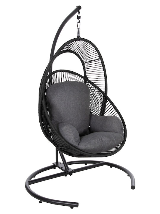 Hängende Garten & Veranda Schaukel mit Kissen Sessel Rattan Schwarz L120xB110xH190cm