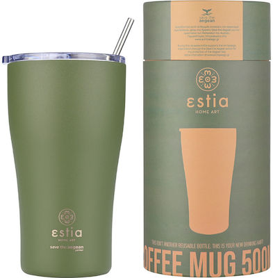 Estia Coffee Mug Save The Aegean Glass Thermos Stainless Steel BPA Free Forest Spirit Estia 500ml with Straw Forest Spirit