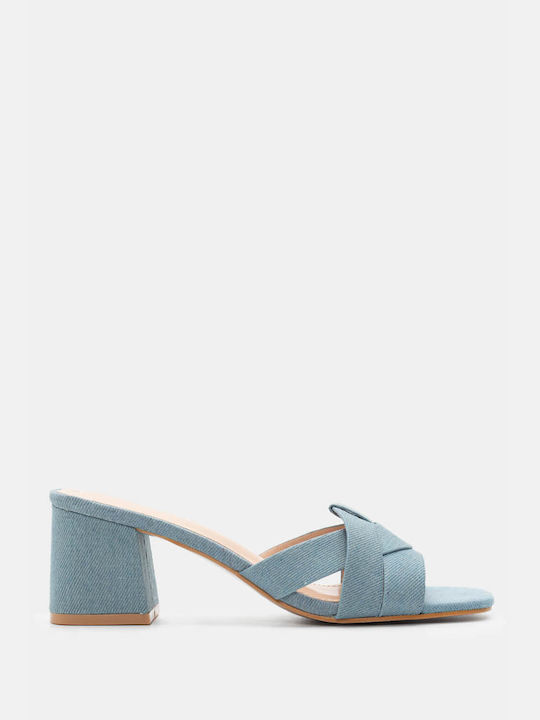 Luigi Heel Leather Mules Blue