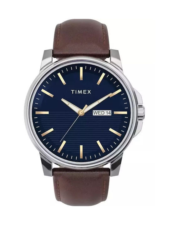 Timex Watch Battery with Brown Leather Strap