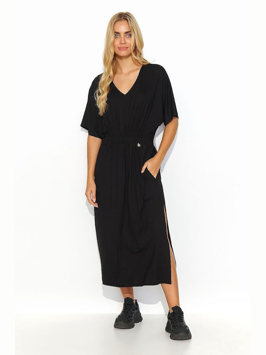 Makadamia Sommer Midi Kleid Schwarz