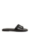 Leather Women's Flat Sandals in Black Color