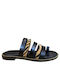 Leather Women's Flat Sandals in Tabac Brown Color