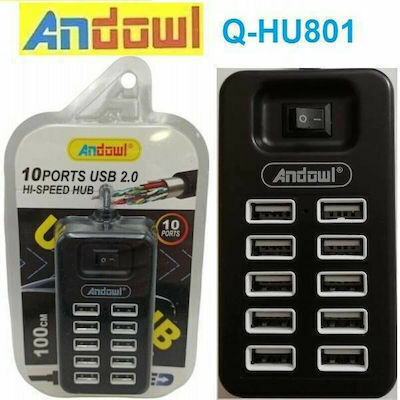 Andowl Q-HU801 USB Хъб с 10 USB 2.0 Порта и USB-A Връзка