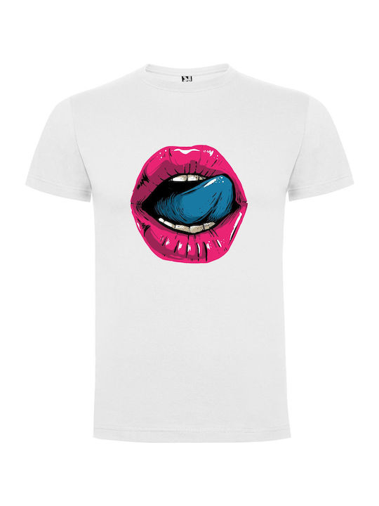 iLovePrints Glittering Lip Glimpse T-shirt Λευκό