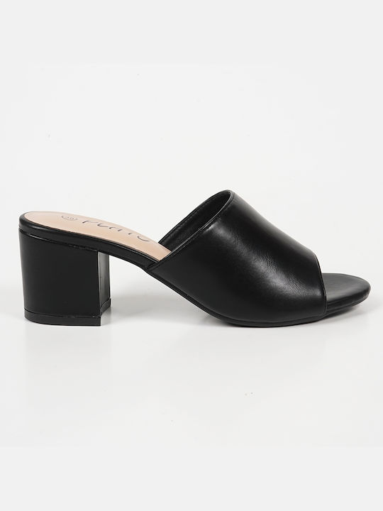 Piazza Shoes Mules με Τακούνι σε Μαύρο Χρώμα