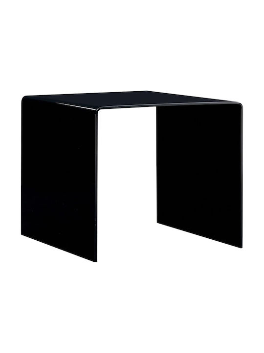 Square Side Table Glass Black L50xW50xH45cm