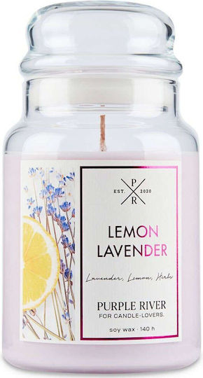 Aromatische Kerze Zitrone Lavendel A916 10x18cm 623gr Rosa Lila Fluss Sojakerze