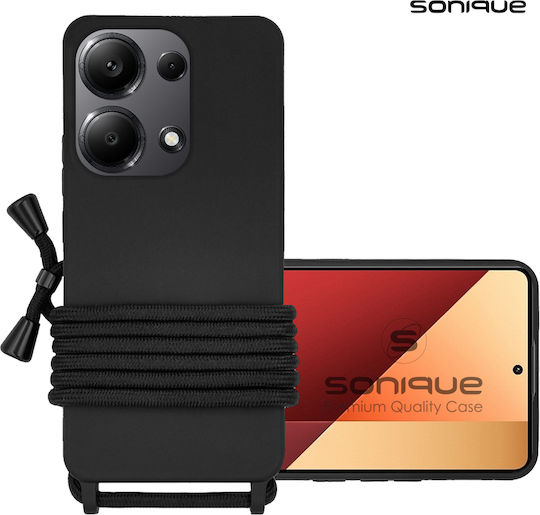 Silicone Case with Lanyard Carryhang Sonique for Xiaomi Redmi Note 13 Pro 4G Poco M6 Pro 4G Black Sonique Black Poco M6 Pro 4G Redmi Note 13 Pro 4G Back Cases