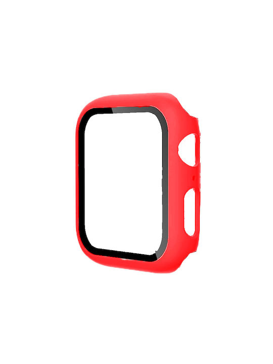 Tempered Glass Carcasă de Silicon în culoarea Roșu pentru Apple Watch 45mm