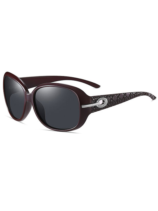 Techsuit Women's Sunglasses with Burgundy Plastic Frame and Black Polarized Lens