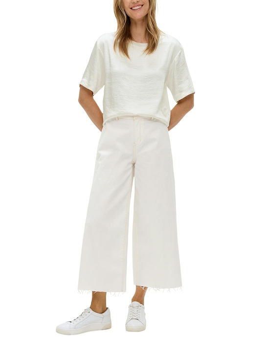 S.Oliver Women's Blouse Satin Short Sleeve White