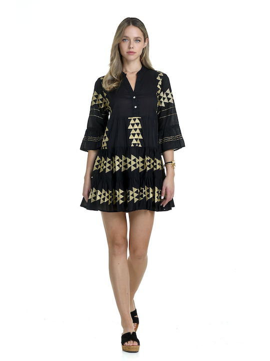 Miandmi Women's Dress Black with Gold Details