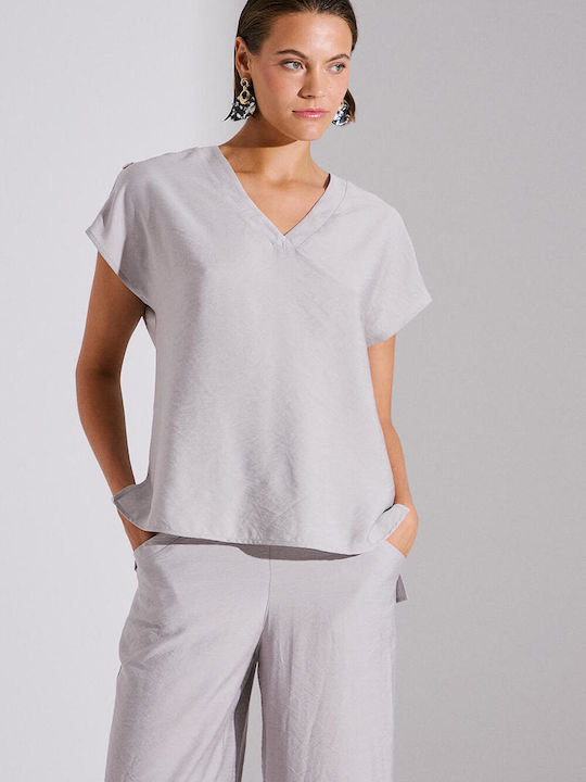 Bill Cost Damen Bluse mit V-Ausschnitt Gray