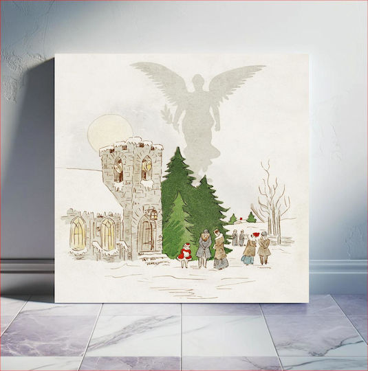 Illustration Of A White Christmas With An Angel (1919) By Frank Buttolph Πίνακας σε Καμβά 120x120cm
