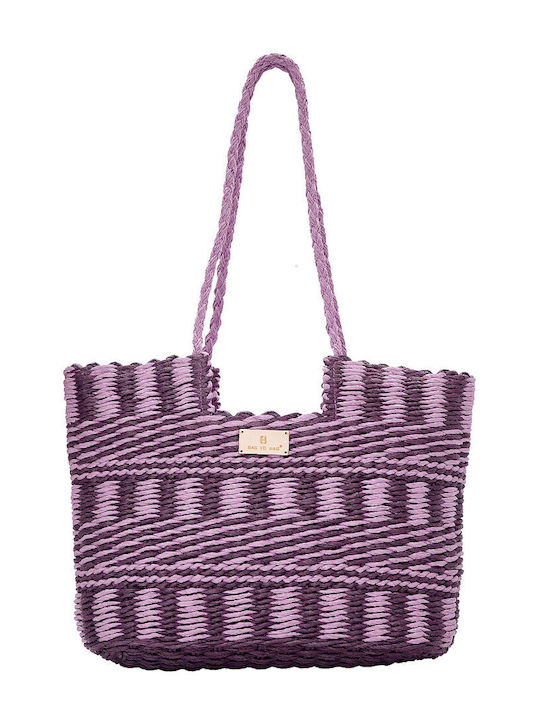 Bag to Bag Din Paie Geantă de Plajă Violet