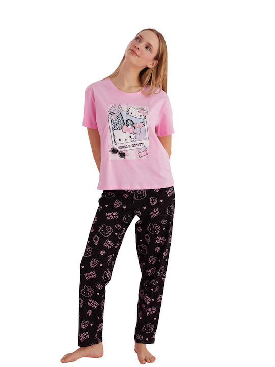 Hello Kitty De vară Set Pijamale pentru Femei De bumbac Rose