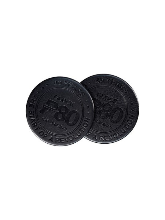 Glock Round Coaster made of Leatherette Black 9cm 2pcs