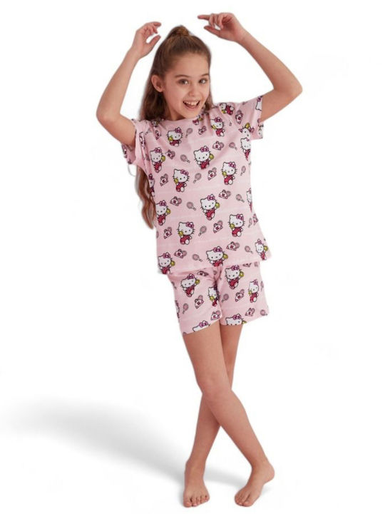 Siyah Inci Kinder Schlafanzug Sommerlich Baumwoll Pink