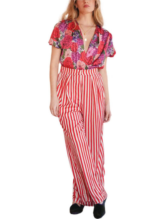 Madame Shou Shou Voyager Women's Fabric Trousers Striped Red
