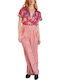 Voyager Damen Stoff Hose Gestreift Red
