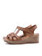 Women's Leather Ankle Strap Platforms Tabac Brown