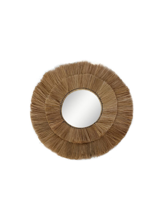 Inart Lopo Wall Mirror with Beige Frame Diameter 100cm 1pcs