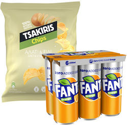 Πορτοκαλάδα Κουτί Fanta Zero (6x330 ml) & Τσιπς με Γεύση Ξύδι Tsakiris (120g)