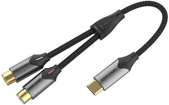 Vention Usb-c Male To 2-female Rca Cable 0.5m Grey Aluminum Alloy Type