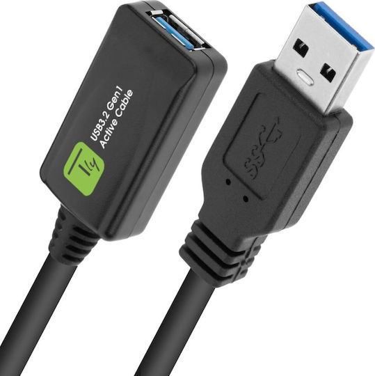 Techly Superspeed+ USB 3.2 5Gbps Активен Усилвател Кабел 5м USB Кабел за Удължаване и Усилване на Сигнала USB-A Extender
