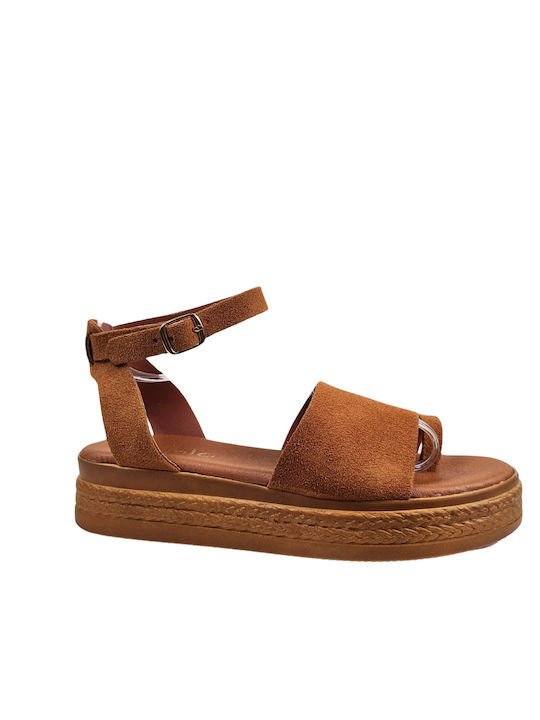 Tan Suede Flatforms Thick Strap & Toe