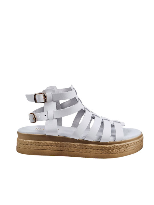 White Leather Gladiator Sandals Made in Greece