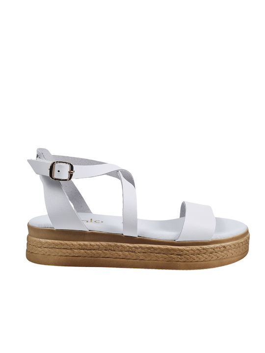 White Leather Flatforms Cross Strap Fastening