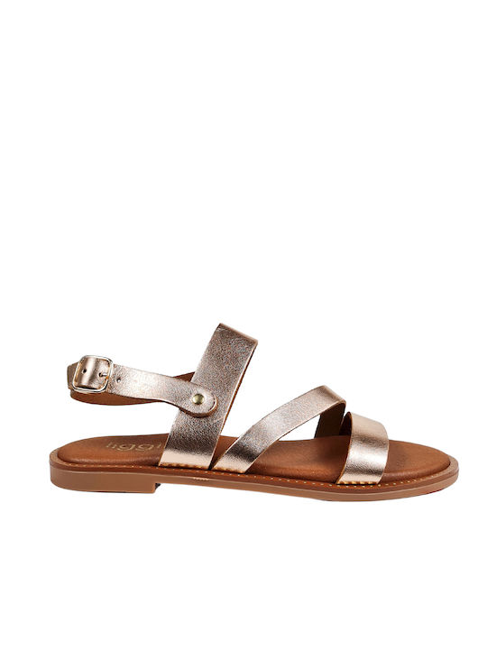 Bronze Leather Flat Sandals Round Toe