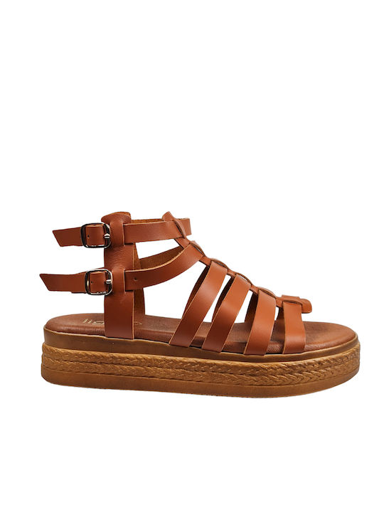 Ligglo Leather Gladiator Women's Sandals Tabac Brown