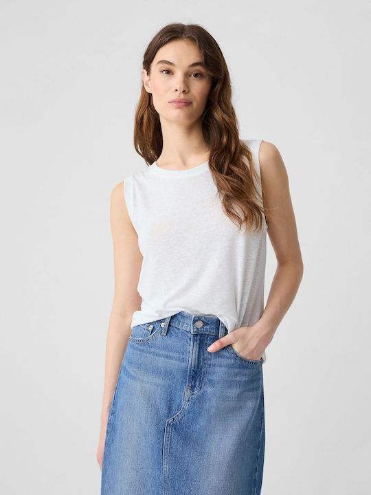 GAP Damen Sommer Bluse Leinen Ärmellos White