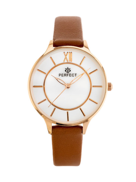 Perfect Watch with Brown Leather Strap