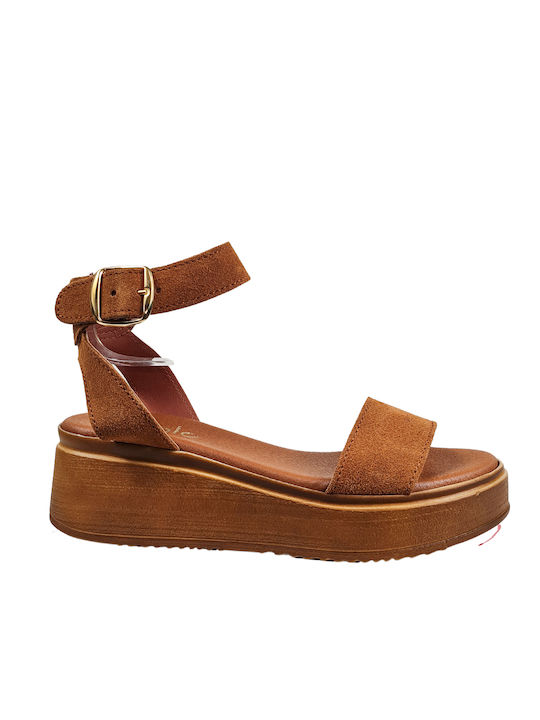Tan Flatforms with Ankle Strap & Buckle