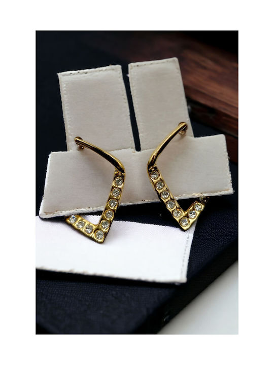 Steel Gold Stud Earrings with Triangle Strass