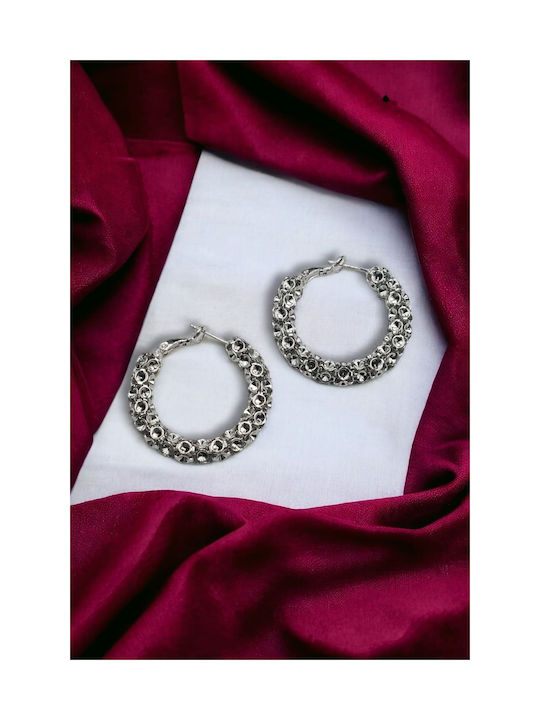 Silver Hoop Earrings Adorned with Small Semicircles