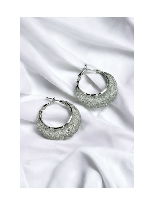 Silver Hoop Earrings Half Moon Mesh