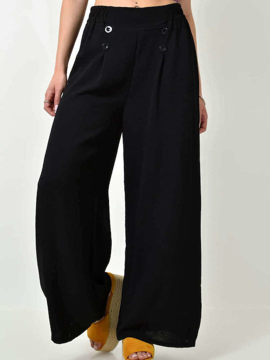 High-Waisted Black Trousers with Buttons 24204