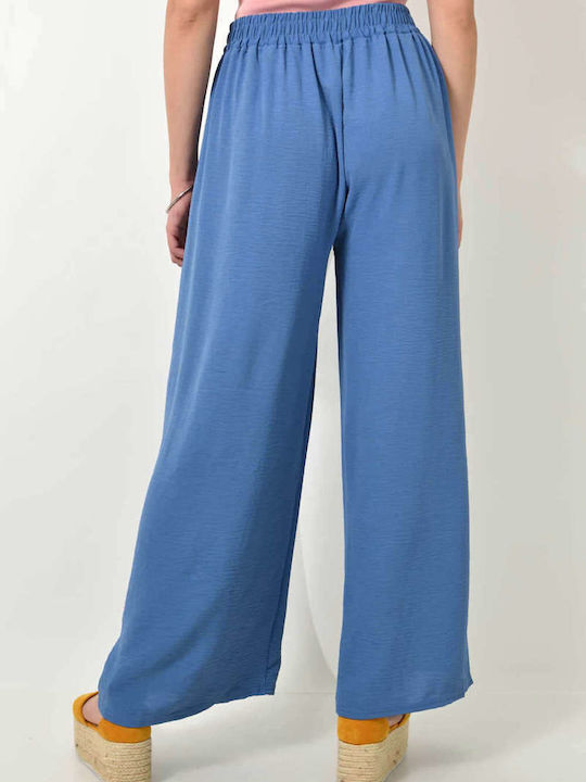 Potre Damen Hoch tailliert Stoff Hose mit Gummizug Blue