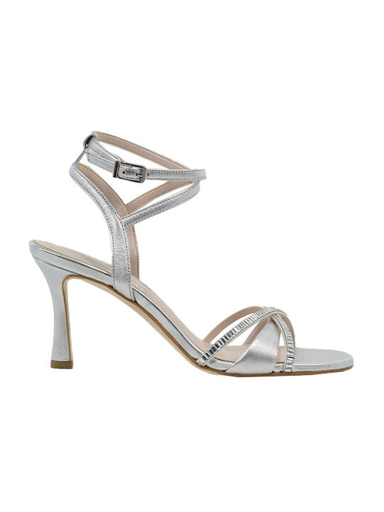 Fardoulis Leder Damen Sandalen in Silber Farbe