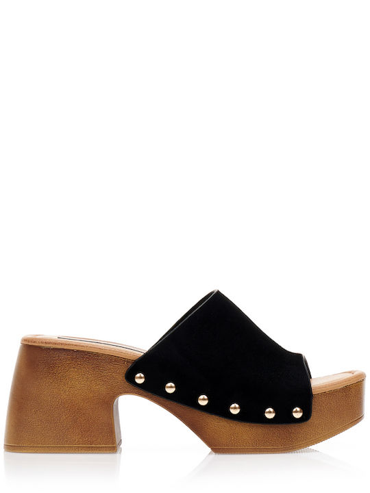 Tsoukalas Suede Mules with Chunky High Heel in ...